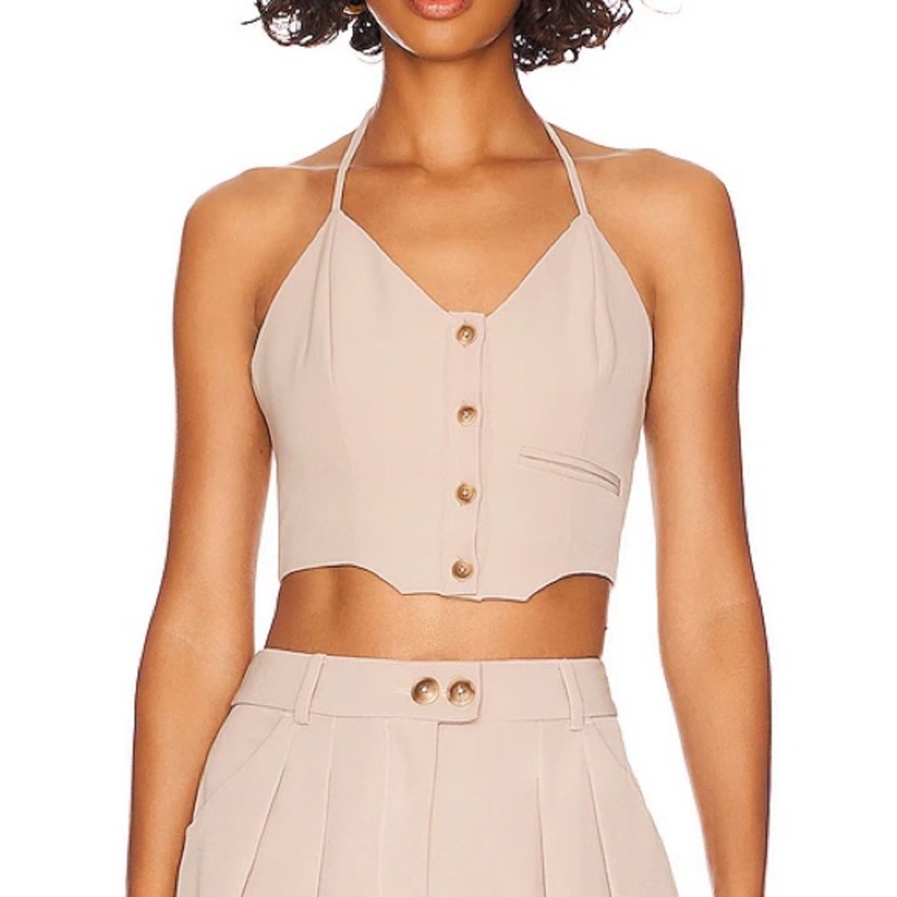 LPA Beige Halter Button Crop Top